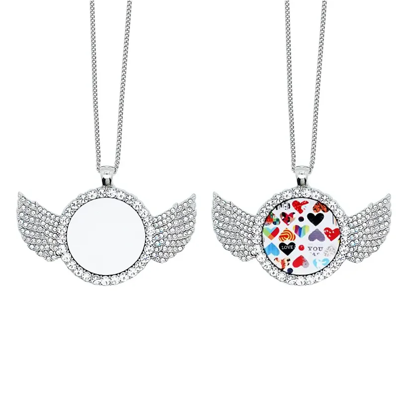 

10pcs/Lot Silver Color Necklace Sublimation Blank Angel wings necklaces for Custom Printing
