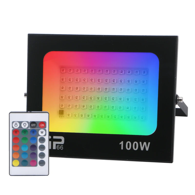 RGB LED Flood Light 100W 50W 30W IP66 Waterproof Outdoor  Spotlight Reflector Lamps Landscape Lighting with Remote Control