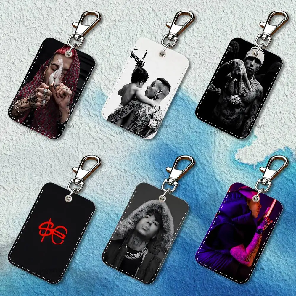 

Rapper S-Sfera E-Ebbasta Rectangle Card Case Keychain Access Card Bag Key Tag Ring Leather Card Holder Key Ring Access