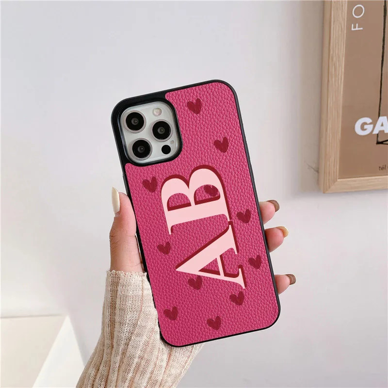 Love Hearts Personalisad Leather Initials PU Leather Iphone case for for iphone 13 Pro Max 12 11 Pro Max X XR 7 8 Plus Cover Hot