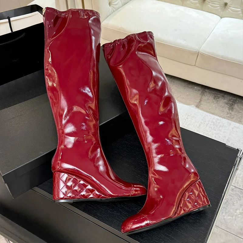 

High quality 2025 New round toe Multi-Color Wedge Heel Women's Long Boots Made of Full Leather elegant shoes 25080591