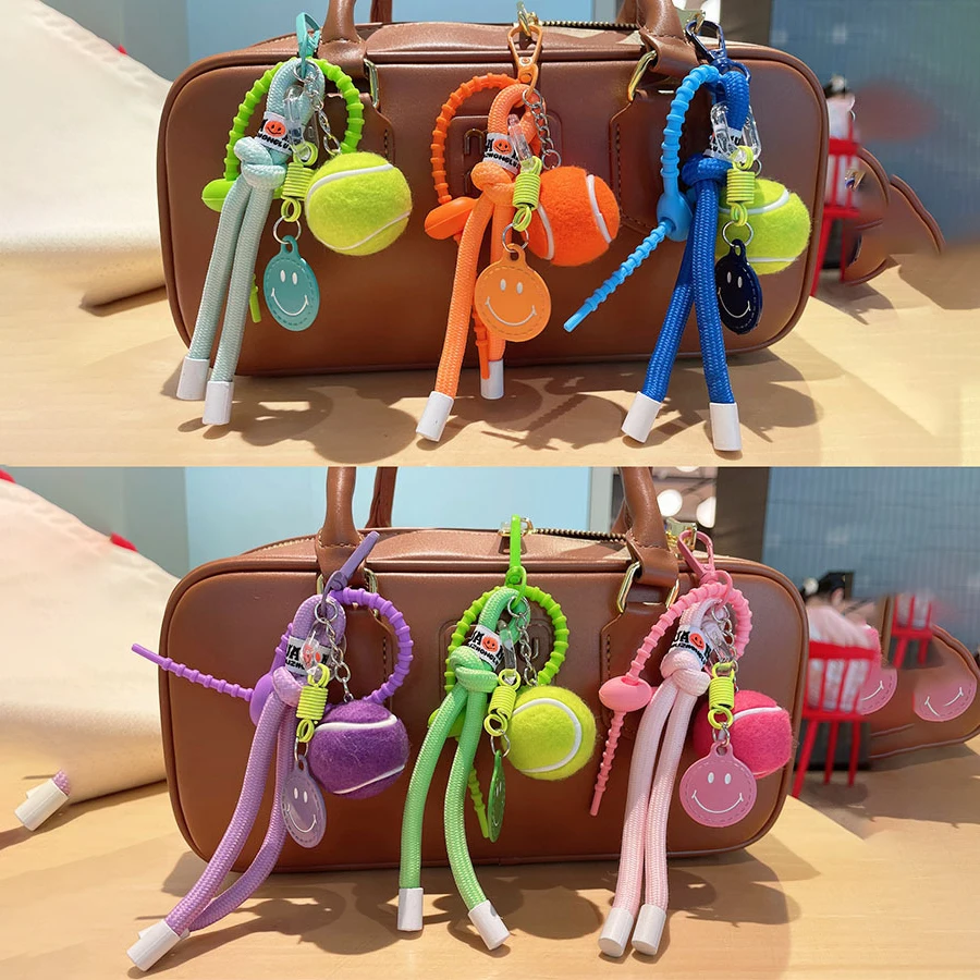 Decorative Colorful Smiling Tennis Car Keychain Creative Backpack Pendant Female Gift Nylon Rope Backpack Decoration