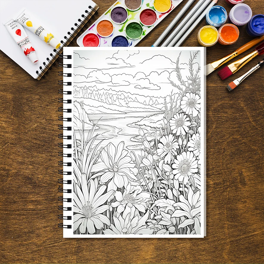Beautiful Scenery Adult Coloring Book - 8.3x 11.2 Inch 32 Page Coloring Book - Helps Reduce Stress and Ease Emotions