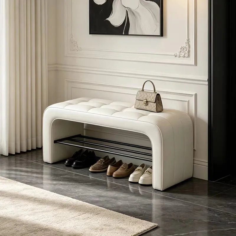 Modern light luxury ecological leather shoe changing stool household entrance entrance entrance shoe stool cloakroom senior sofa