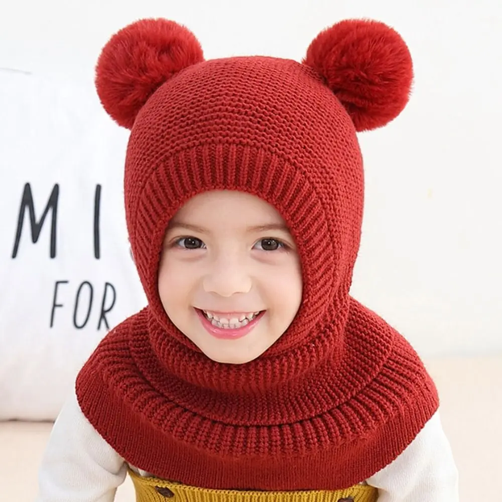 Winter Baby Hat PomPom Knit Kids Beanie Hat for Baby Girl and Baby Boy Hat Scarf Double Warm Lining Caps Windproof Warm