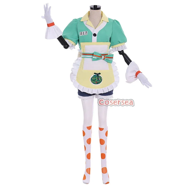 תחפושת Cosersea Cosplay Game OW Honey Dew Mei AAA 2025 לנשים, חליפת משרתת למסיבת תפקידים בחג ההלווין