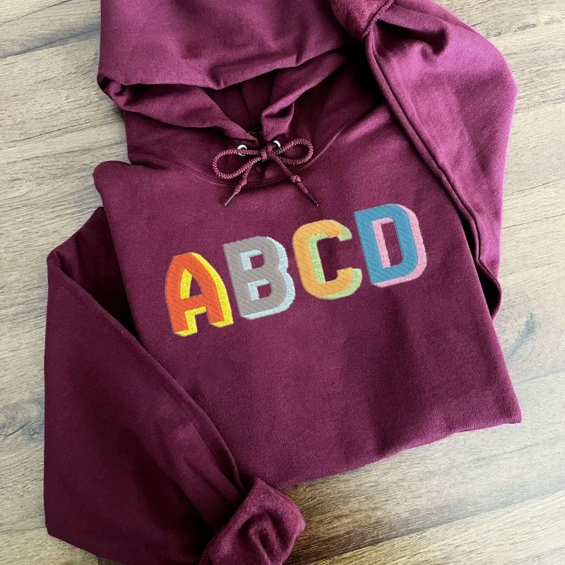 

Personalized Hoodie Embroidery Block Shadow Text, Customized Name Logo Hooded Gift Birthday Gift One-line Sweatshirt Women Man