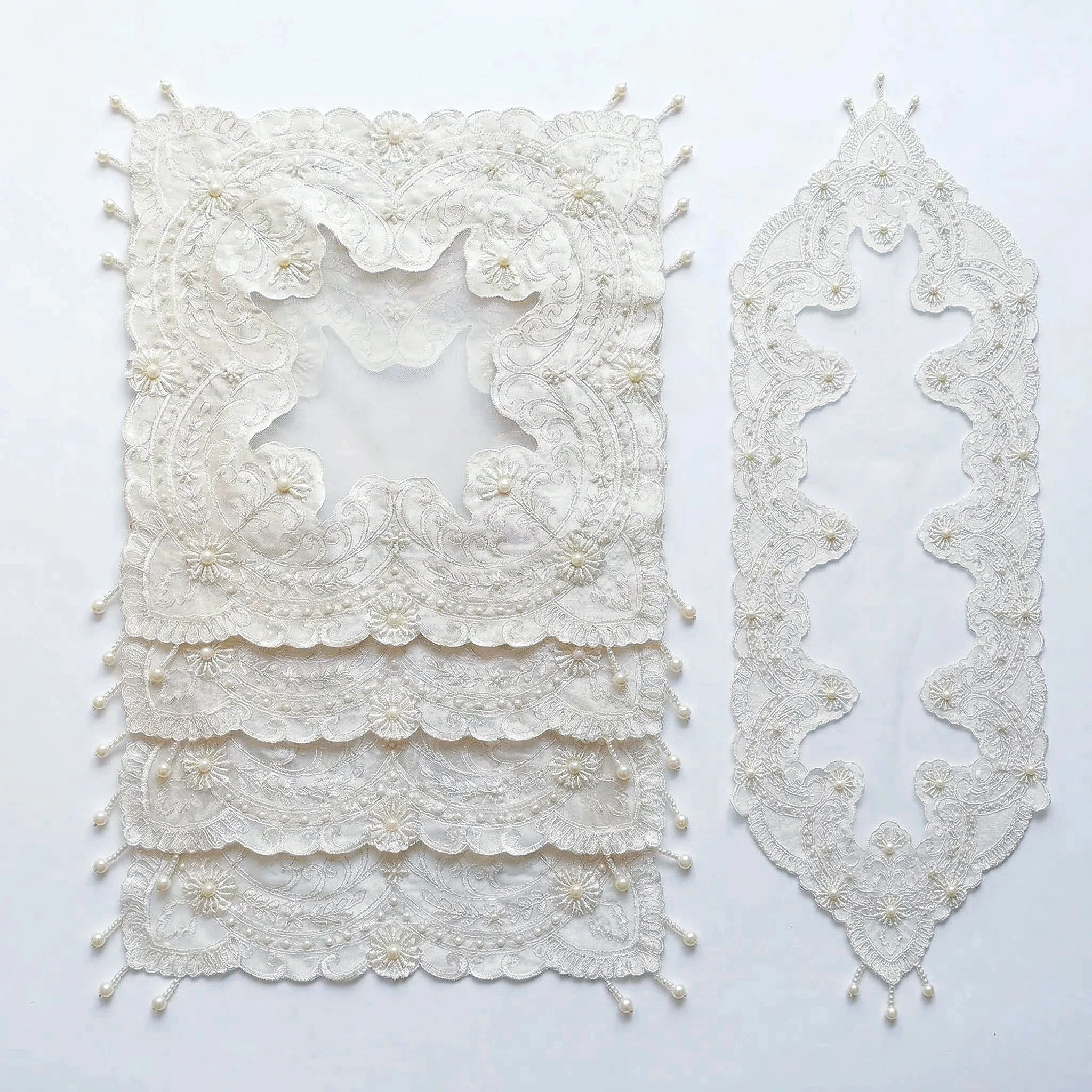 Luxury Wedding Placemats Set 5 Pcs Elegant White Velvet Tablerunner Handmade Heat Insulating Coasters Outdoor Wedding Decor