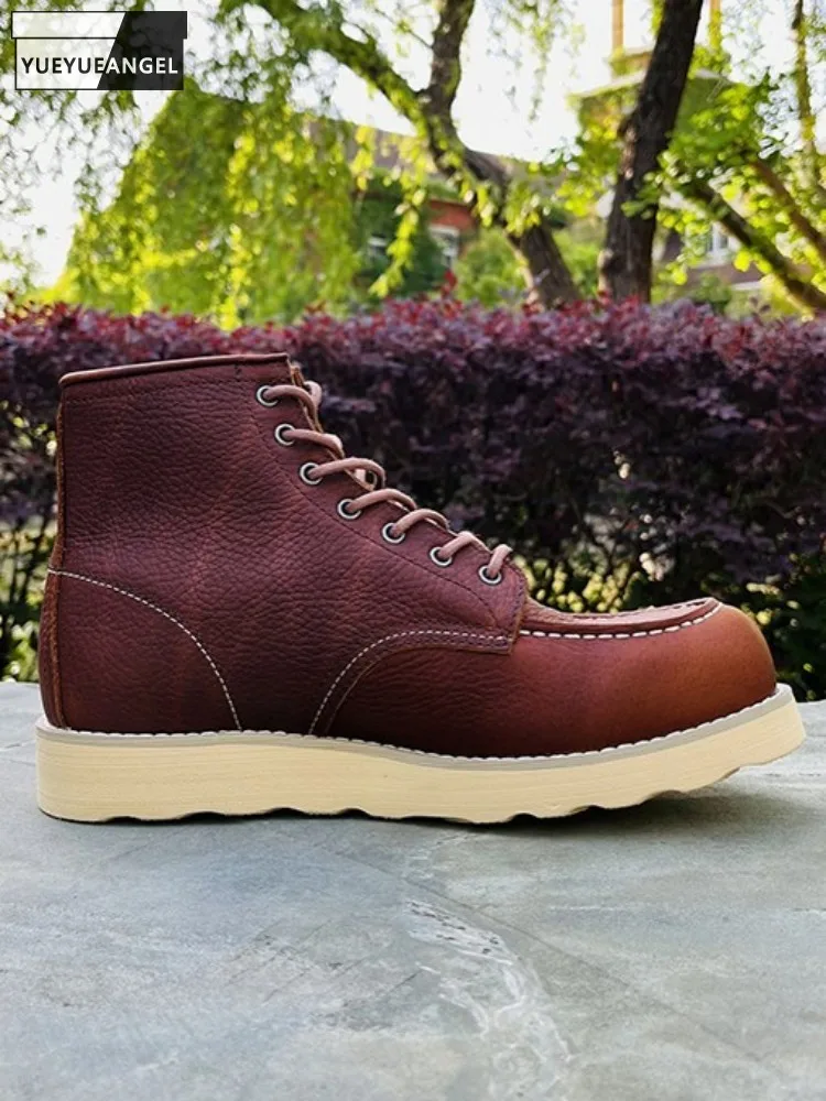 

Модные мужские однотонные рабочие ботинки из воловьей кожи на платформе с круглым носком и шнуровкой в стиле отдыха, рабочие ботинки высшего качества из натуральной кожи
