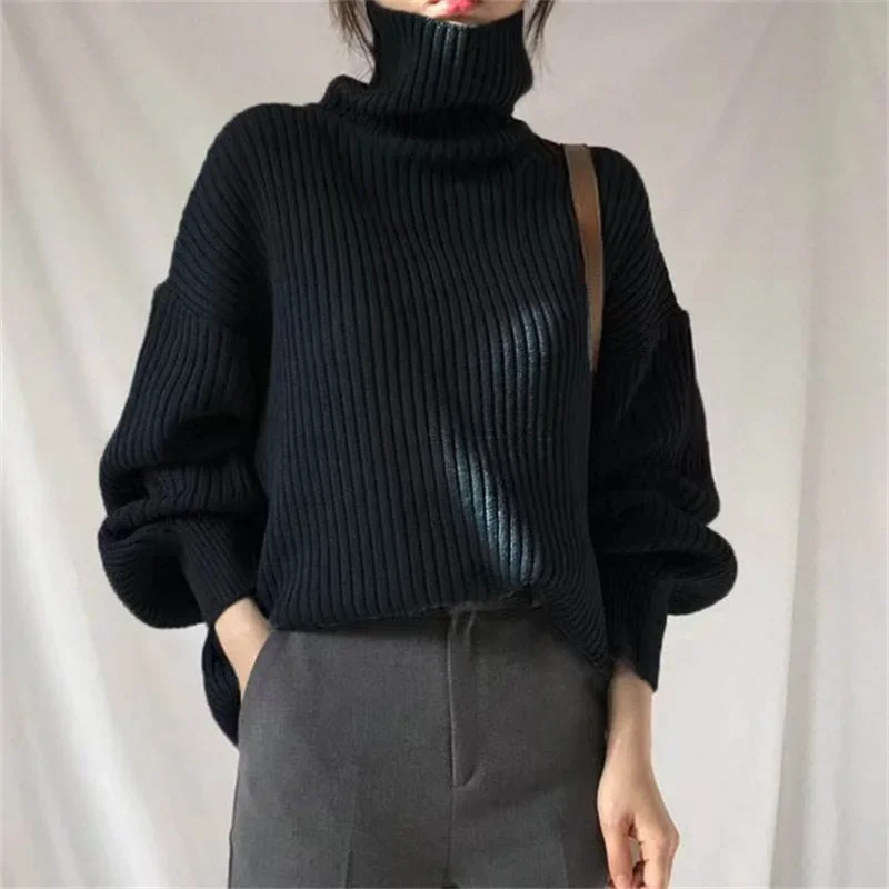 New Fashion Thick Sweaters Oversize Turtleneck for Women Winter Warm Pullovers Knitted High Neck Oversized Sweater Female Tops