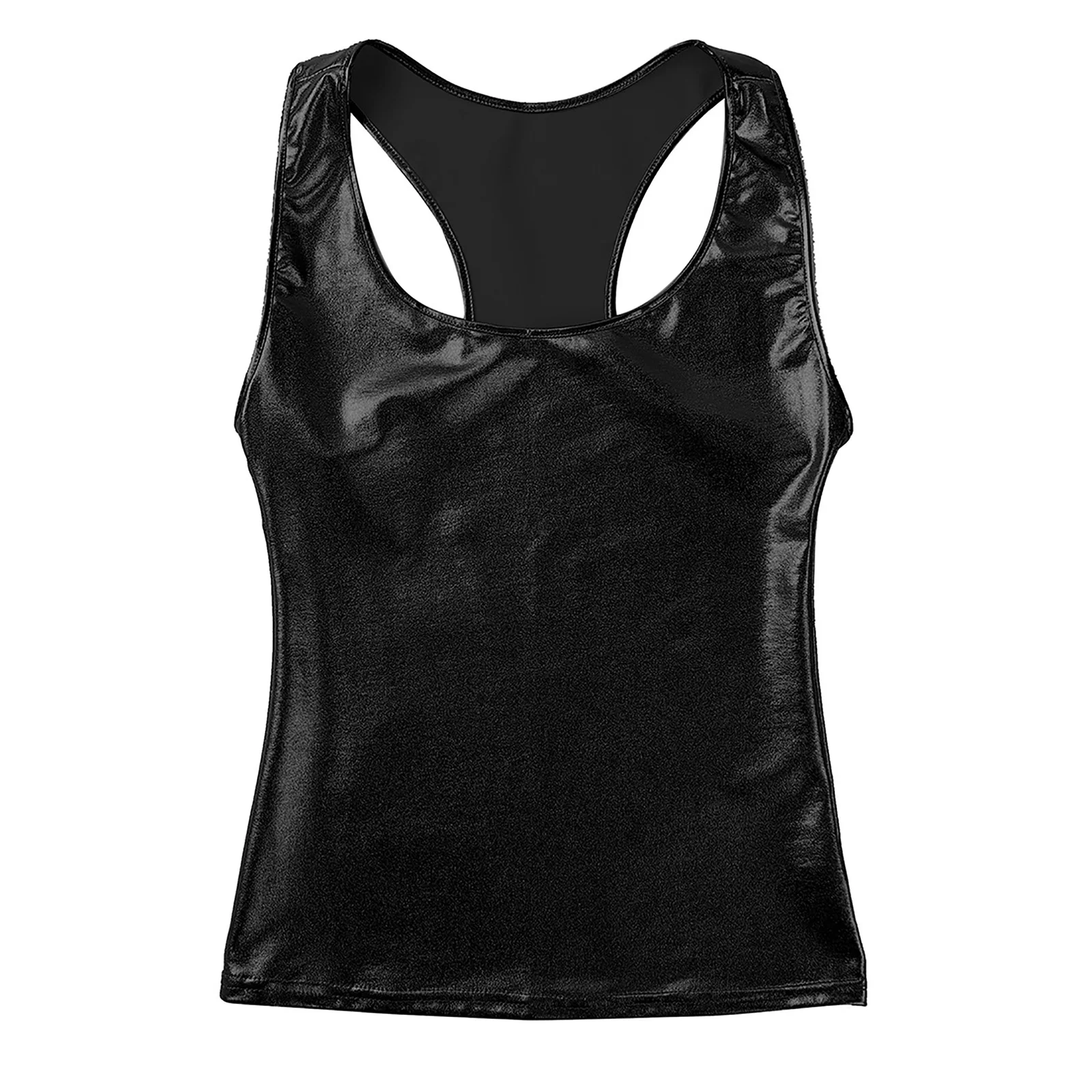 Mens Sleeveless Racer Back Slim Fits Camisole Tops U-neckline And Racer Back Tank Tops Cosplay Clubwear Shiny Metallic Vest Top