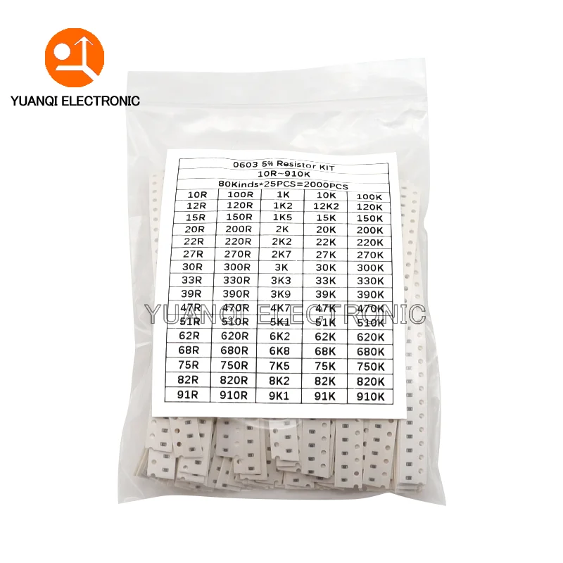 2000pcs 4000pcs 5% 0402 0603 0805 1206 SMD Chip Resistor Assorted Kit 10 ohm - 910K 80values Resistance Sample set