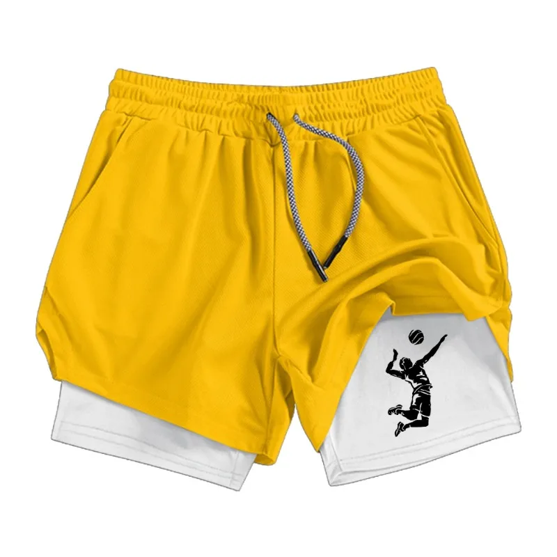 Harajuku Jogging Double Deck Men Double Layer Running Shorts Quick Dry Compression Athletic Breathable Summer with Phone Pockets