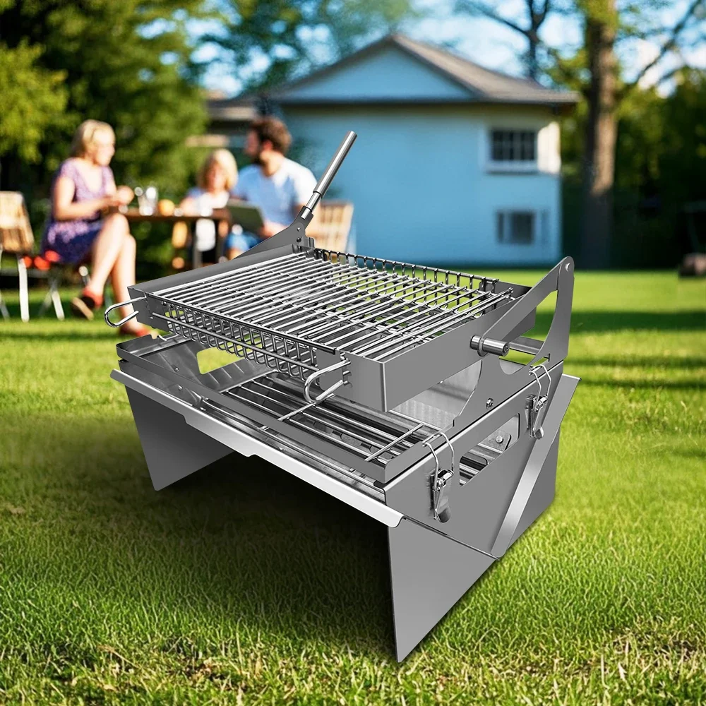 High Quality Stainless Steel Flip Grill Charbroil Braai BBQ Grill Portable Smoker for Home Kitchens Electronic for Baking Travel