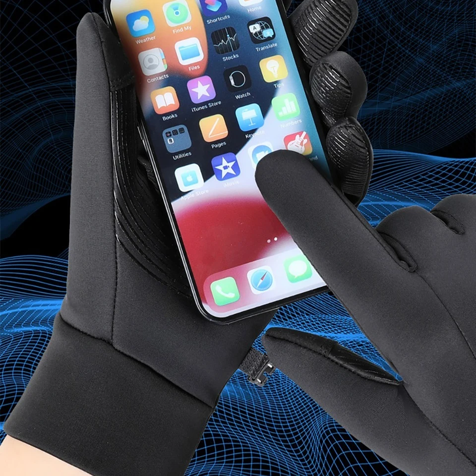 شتاء دافئ متوافق قفازات كاملة الأصابع للرجال والنساء أسود مضاد للانزلاق قفازات سميكة في الهواء الطلق ركوب الدراجات يندبروف بطانة قفازات