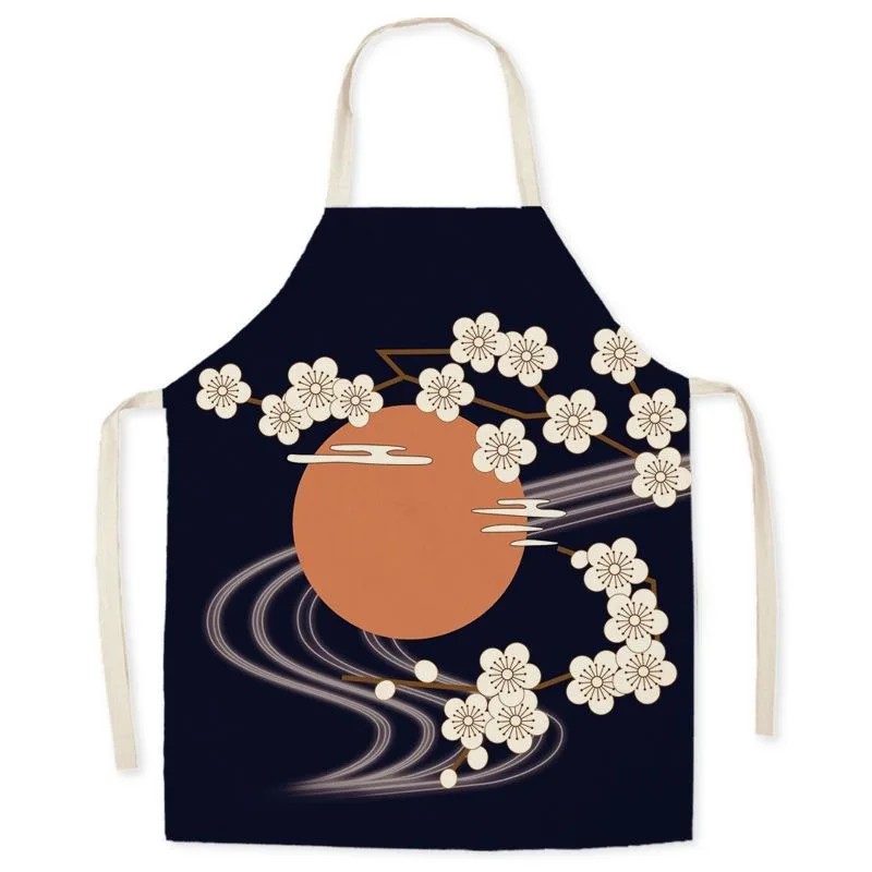 Retro Chinese crane pattern linen apron home cleaning anti-oil bib kitchen adult cooking baking sleeveless apron