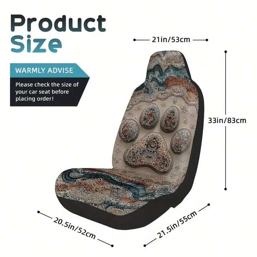

2-Piece Pet Paw Print Art Car Seat Covers For Driver And Passenger Seats