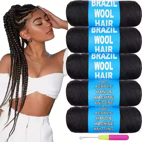 3/5/8Roll Synthetic Brazilian Wool Hair Yarn for Hair Crochet Braiding Braid Twist Warps Senegalese Twisting Jumbo Braids