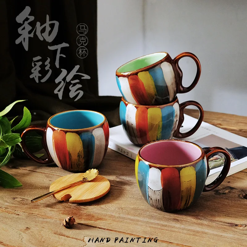 Керамическая чашка для воды 350 мл, креативная ручная цветная кофейная чашка, чашка для молока, чашка для пары, чашка для завтрака, радужная кружка, высокая термостойкость Керамическая чашка для воды 350 мл, креативная ручная цветная кофейная чашка, чашка для молока, чашка для пары, чашка для завтрака, радужная кружка, высокая термостойкость