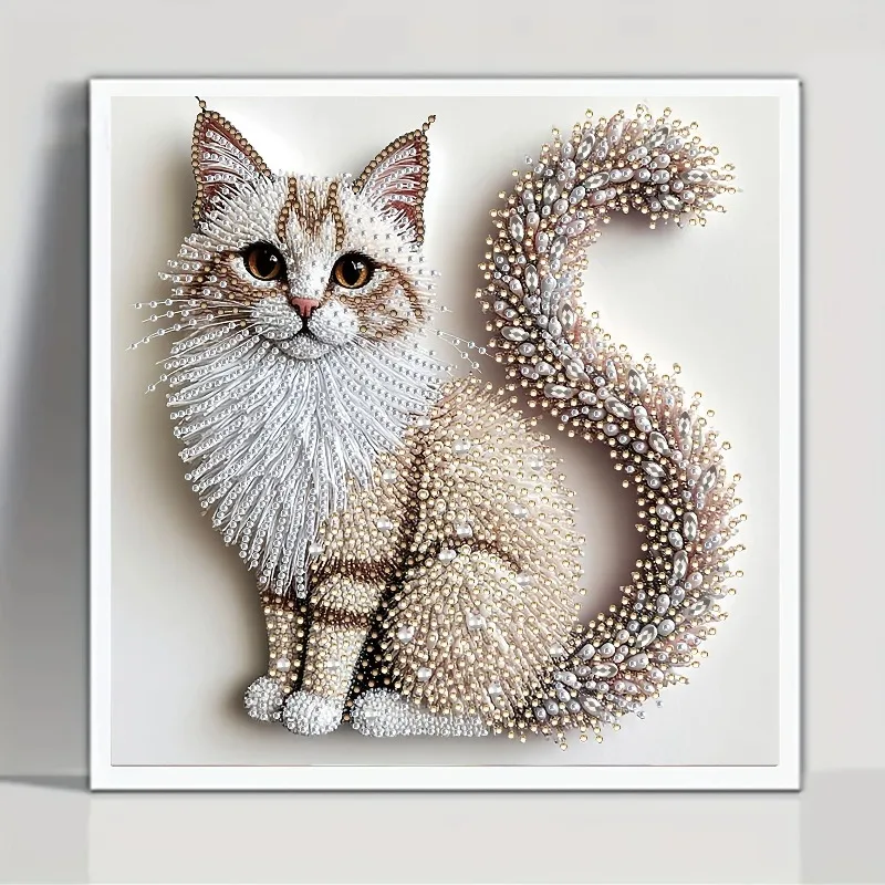 5D Diamond Painting Kit | Fluffy Kitten Theme, Handcrafted, 2D Flat Printing, Irregular Diamonds, Canvas Material, Acrylic Paint
