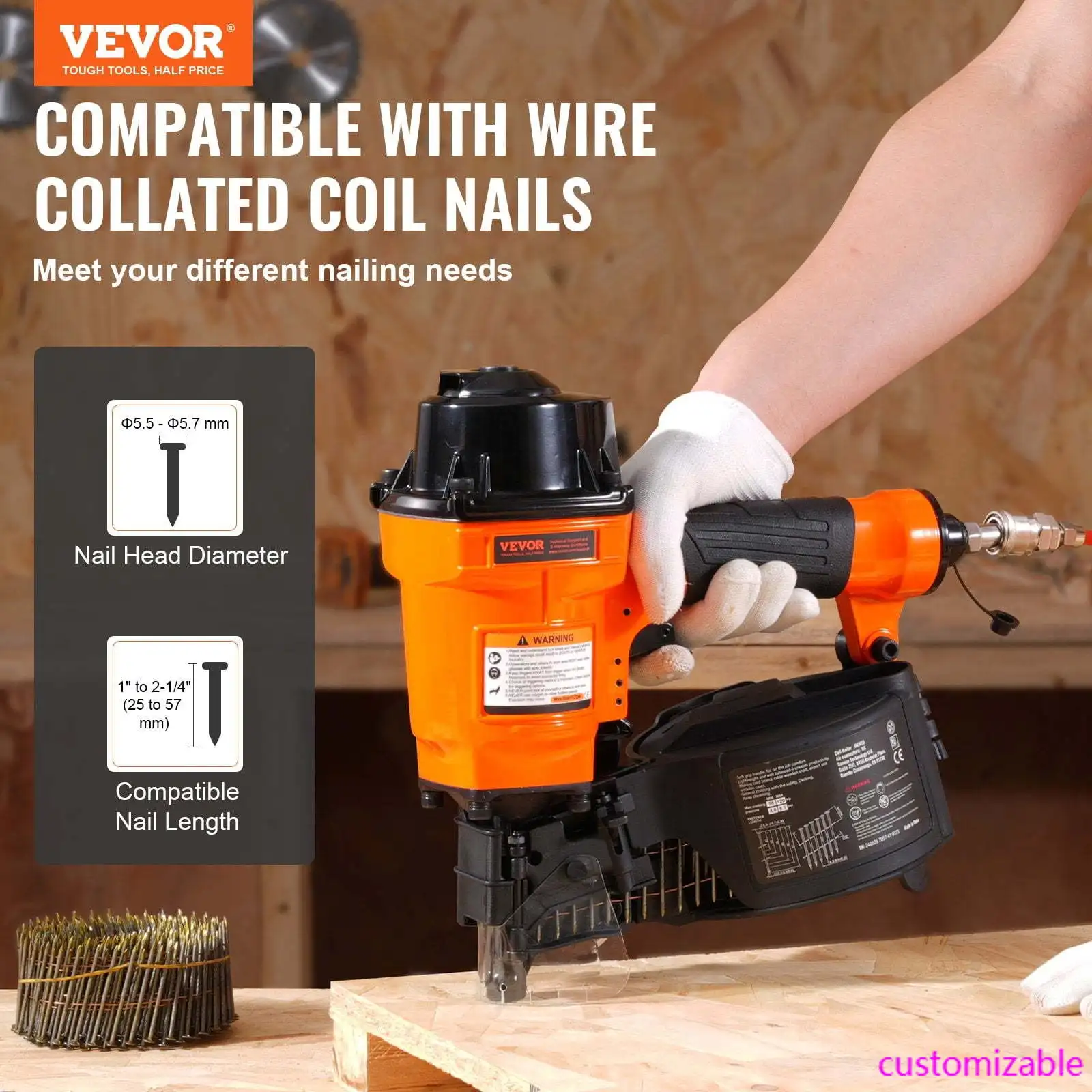 

MCN55 Coil Siding Nailer 1 inch to 2-1/4-inch 15 Degree Pneumatic Nail Gun
