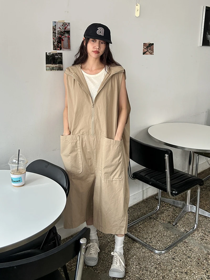 

Comfortable Cotton Casual Vest Hat Wide Leg Workwear Overall Pants Summer New Sle Sylp Si Commute Sle mid Waist Seven Inch