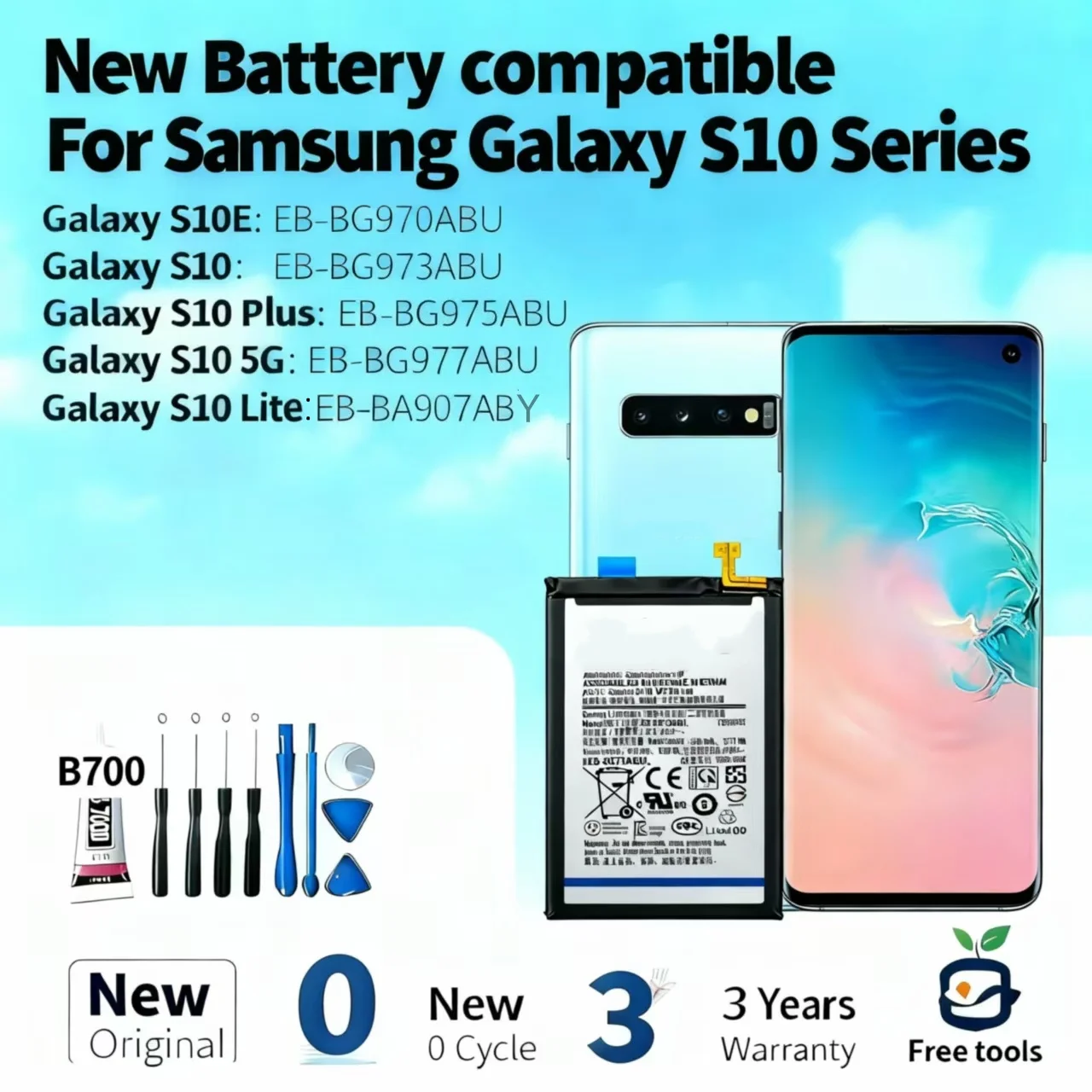 New Battery compatible For Samsung Galaxy S10 G973/S10 Plus G975/S10 5G G977/S10 Lite A907/S10E G970 + Free Tools