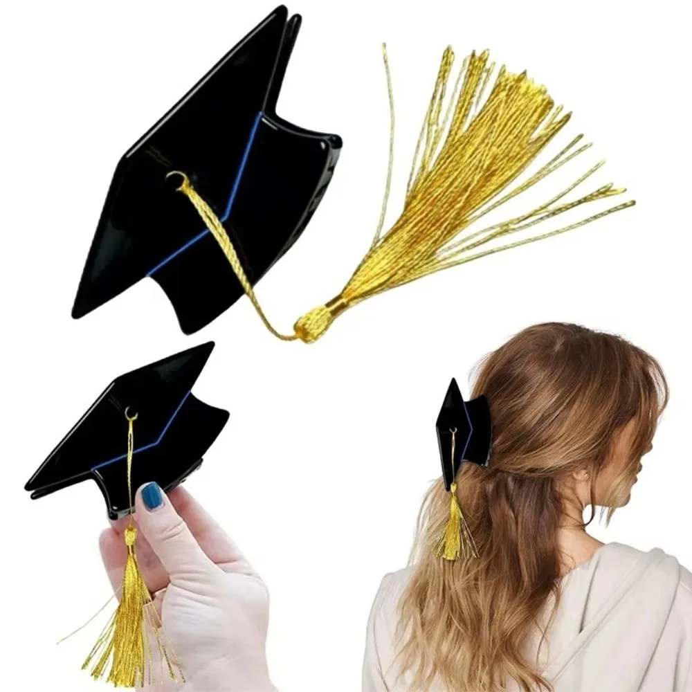 

Креативная заколка для волос в виде выпускной шапочки с желтыми кисточками, портативная, миниатюрная, милая, маленькая заколка-краб для вечеринок и праздников