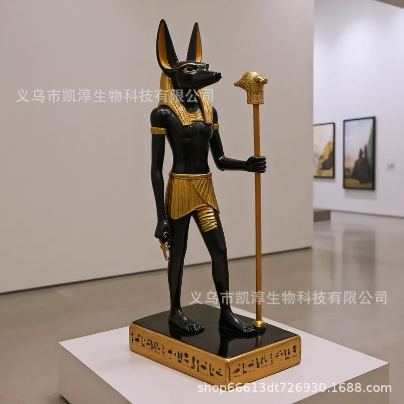Large Resin Anubis Statue Egyptian, God Figure Black Gold Sculpture, Ancient Mythology Home Decor Living Room Entrance Hall Gift