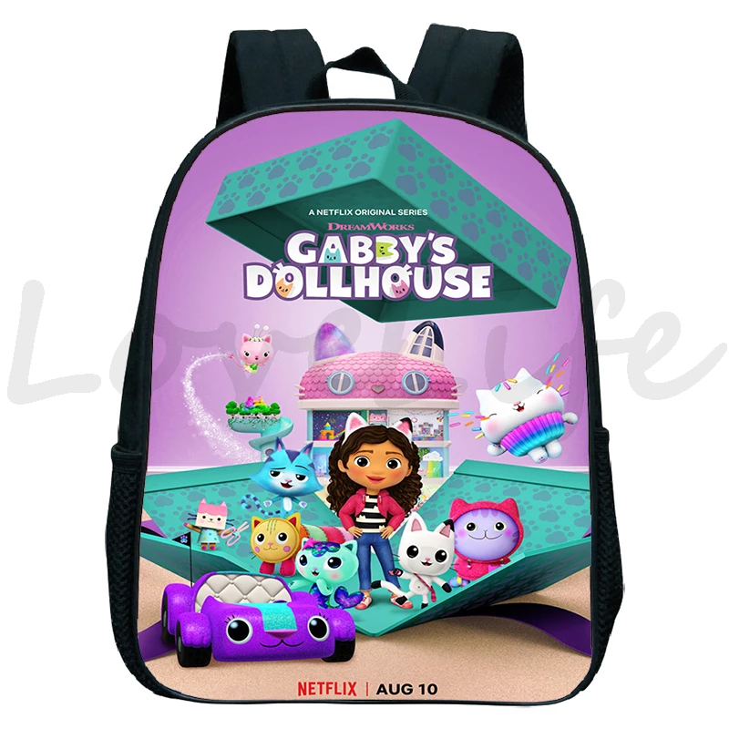 Bonito casa de bonecas de gabby mochila escolar meninas mochilas primárias crianças dos desenhos animados mochila à prova dwaterproof água rusksack