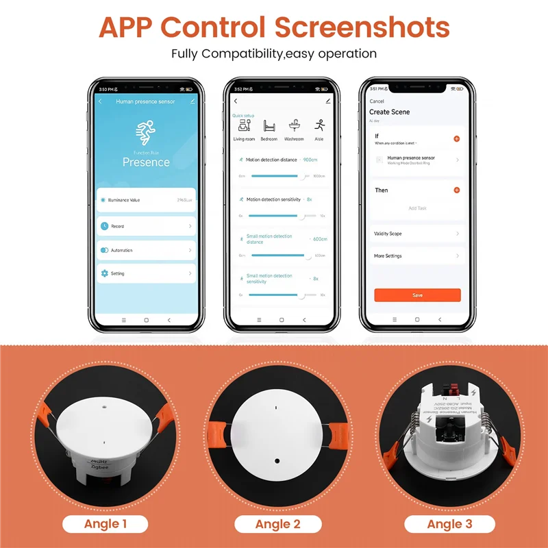 ABFN-Zigbee-24G Smart Human Presence Sensor With Luminance Detection Accuracy Tuya Intelligent Human Micromotion Sensor