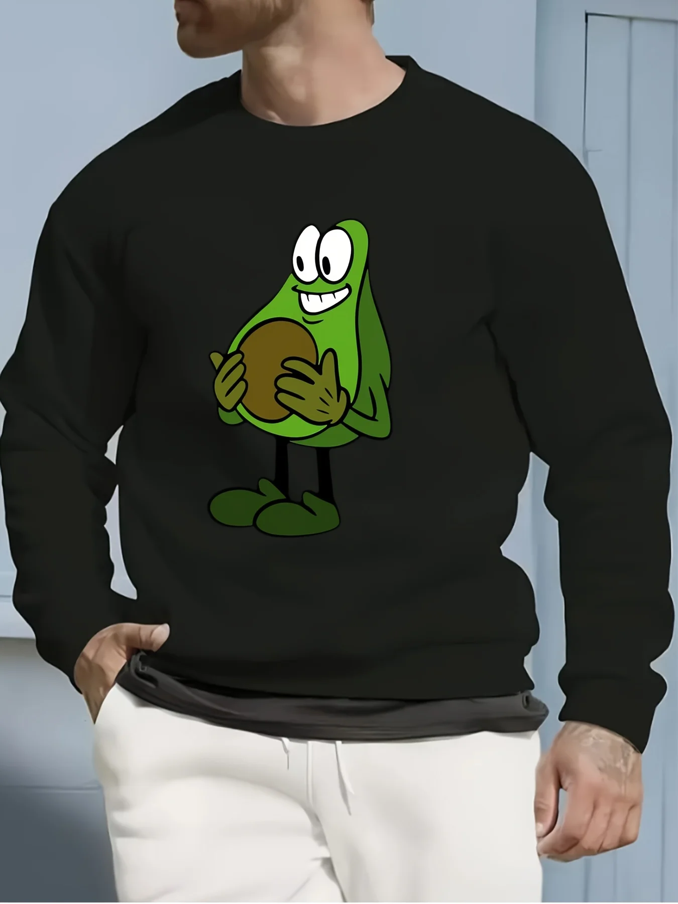 طباعة الأفوكادو، سترة رجالية عصرية برقبة دائرية للربيع والخريف، مناسبة لكل من الرجال والنساء