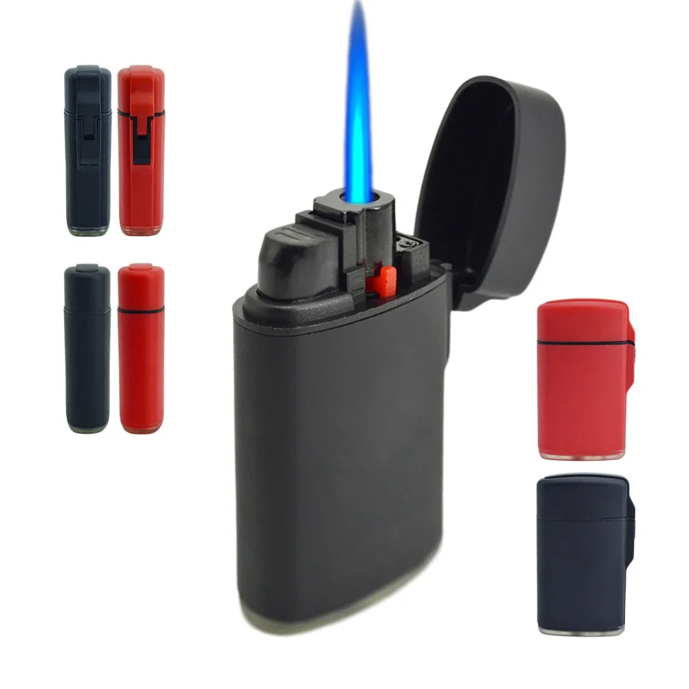 Spray gun lighter blue direct flame windproof inflatable butane gas open flame mini cigar lighter solid color minimalist