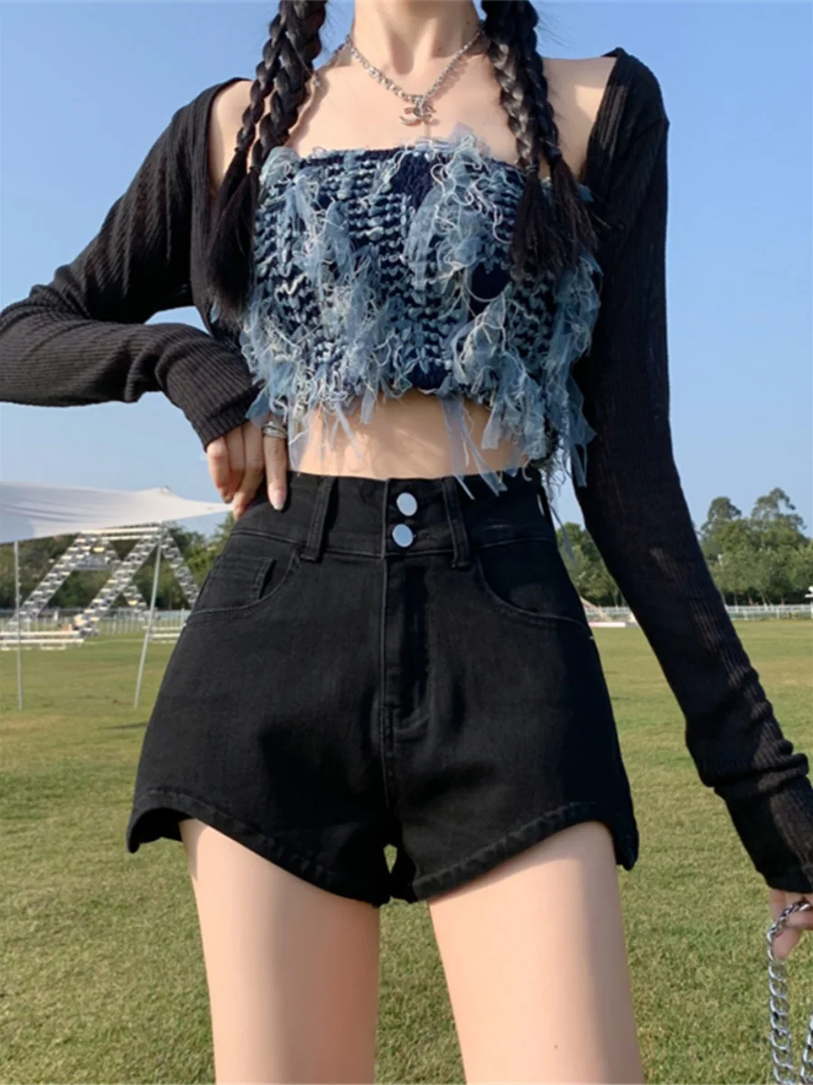 

Bla Elastic Denim orts Women's Spring 2026 New plus Size Slim A-Line Small Height Outdoor Hot Pants High Waist Zipper