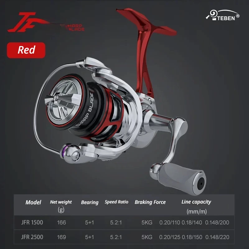 TEBEN Sharp Blade Spinning Fishing Reel Cold Forged Aluminum Foot Carbon Body Lightweight Smooth High Strength Long Casting