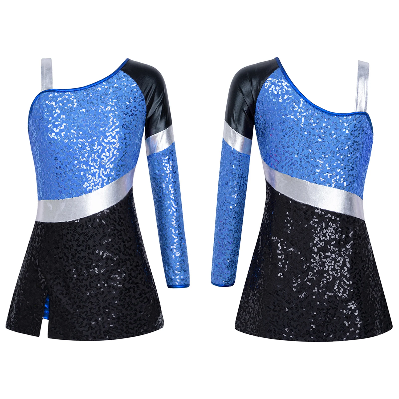 

Fashion Shiny Sequins Dress Kids Girls Ballet Leotards Long Sleeve Colorblock Slim Fit Bodysuit Jazz Dancing Costumes Dancewear