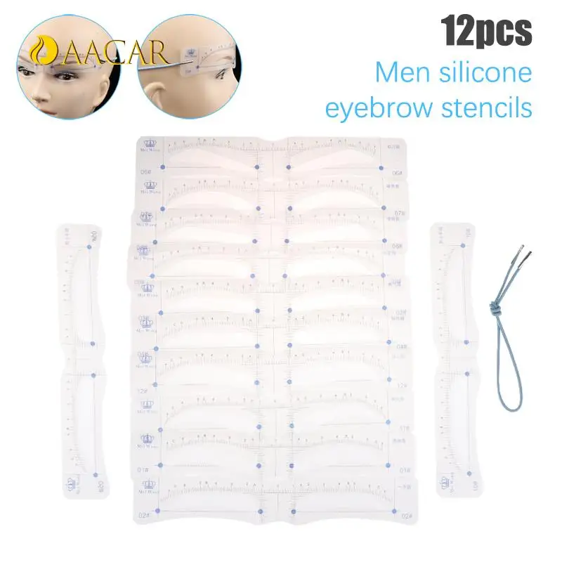 12Pcs ง่ายและสะดวกซิลิโคน Eyebrow Stencils แต่งหน้า Eyebrow Drawing ท่องเที่ยวแม่แบบ DIY Peralatan Rias