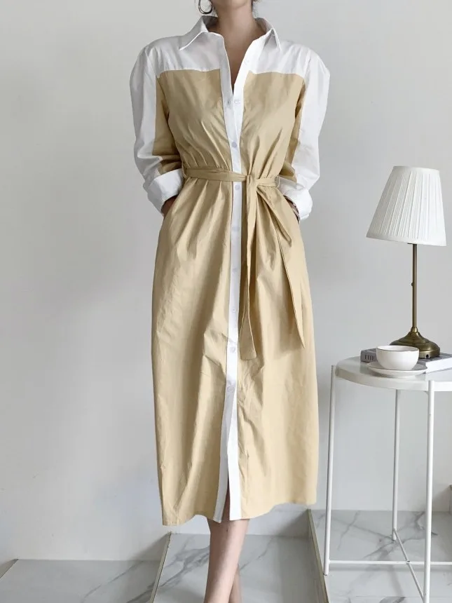 Chic retrò colletto rovesciato bottone singolo colore sangue design cintura in vita bolla Sve Dr Faion da donna per pendolari Sle