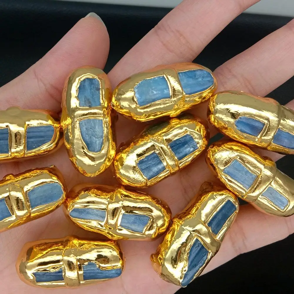 5 Pcs Natural Blue Kyanite Spacer Beads Finding Metal Plated DIY Jewelry Making