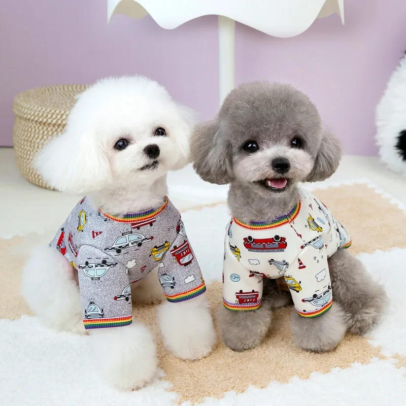 Puppy Car Hoodie Winter Bichon Frise Bottoming Shirt Teddy Soft Two-Piece Pullover Schnauzer Winter Cartoon Vest