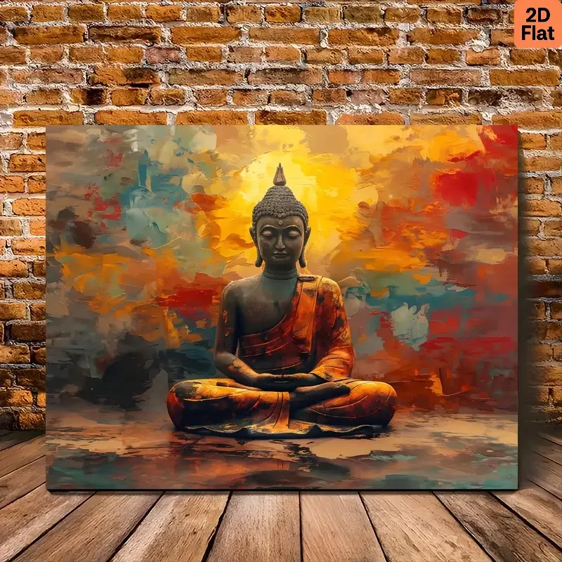 لوحة قماشية تجريدية للتأمل من Zen - لوحة فنية جدارية روحية باللون البرتقالي والأزرق المخضر مع إطار ملفوف، 12 × 16 بوصة #1