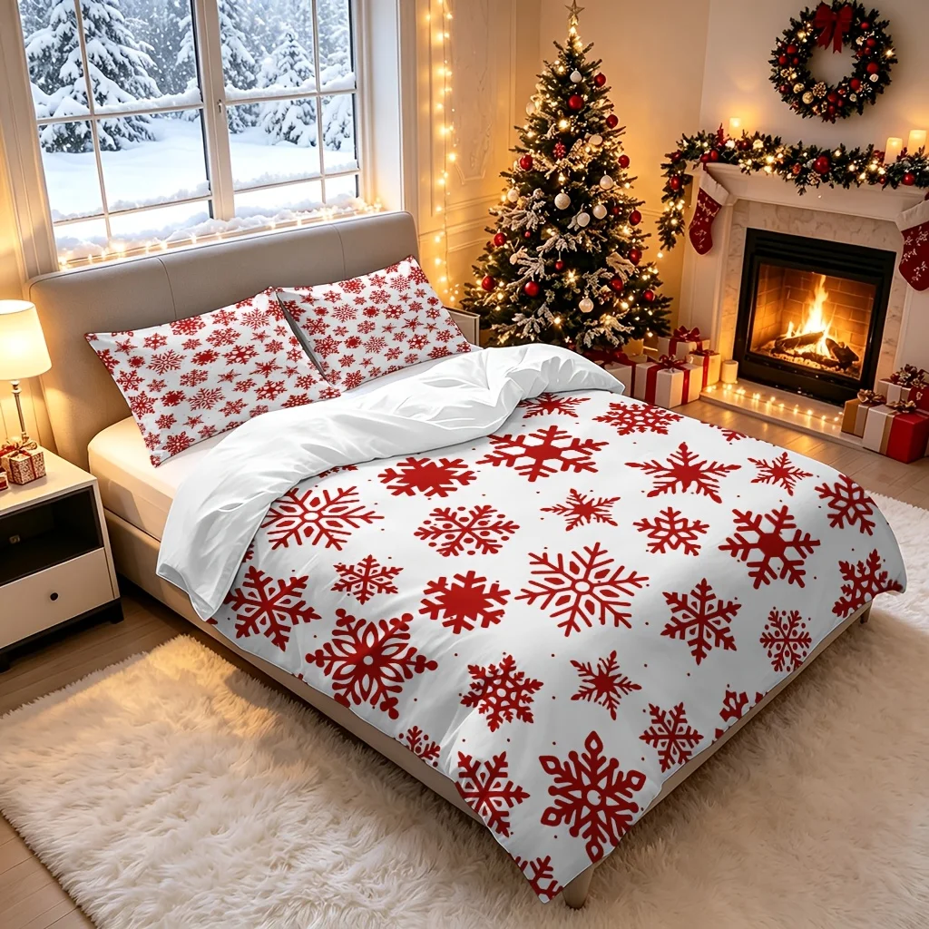 Christmas Duvet Cover Set 100% Polyester Fiber Duvet Cover Ultra Soft Brushed Bedding for Bedroom Hotel Dormitory