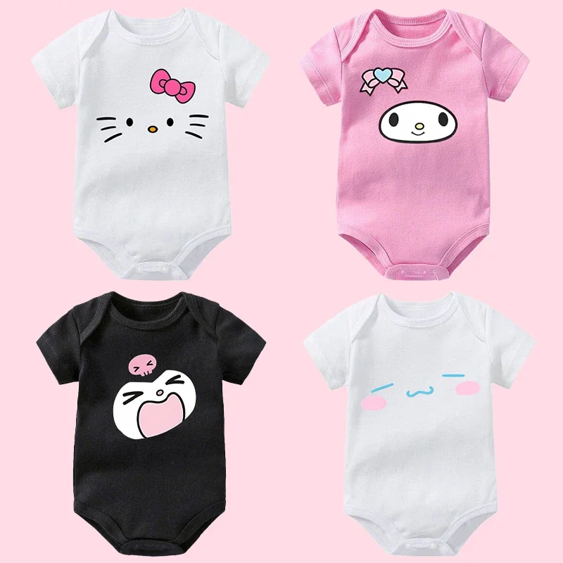 Sanrio Newborn Romper New Hello Kitty Kuromi Cinnamoroll Baby Crawling Clothes Anime Cute Expression Bodysuits Costume Kids Gift