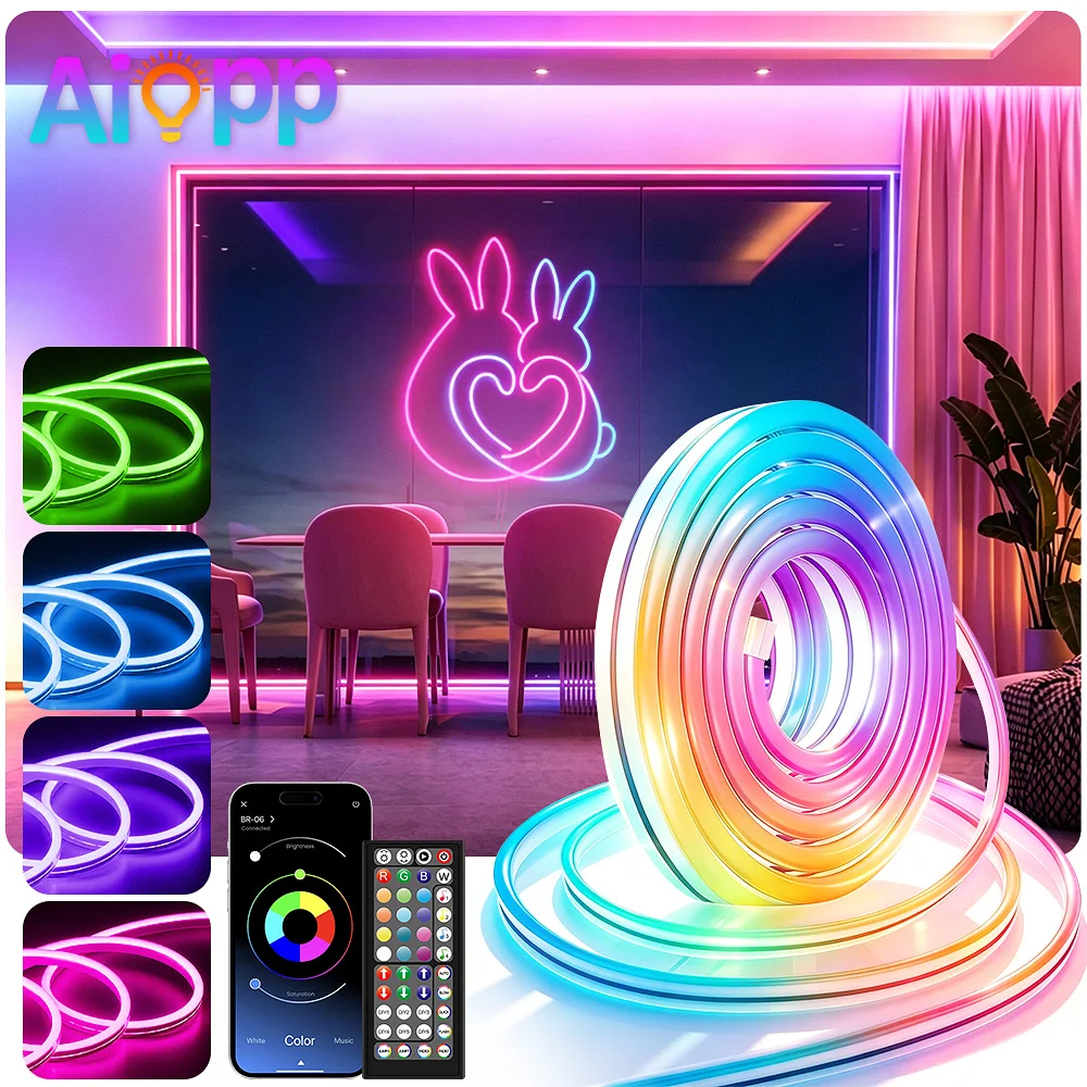 30M/20M RGB Neon-Lichtschlauch mit App- und Fernbedienung, IP65 Wasserdicht, DIY-Formgebung, Musik-Sync-Timer-Funktion, Flexible LED-Lichtstreifen für Innen- und Außenbereich, Heim, Party, Bar,