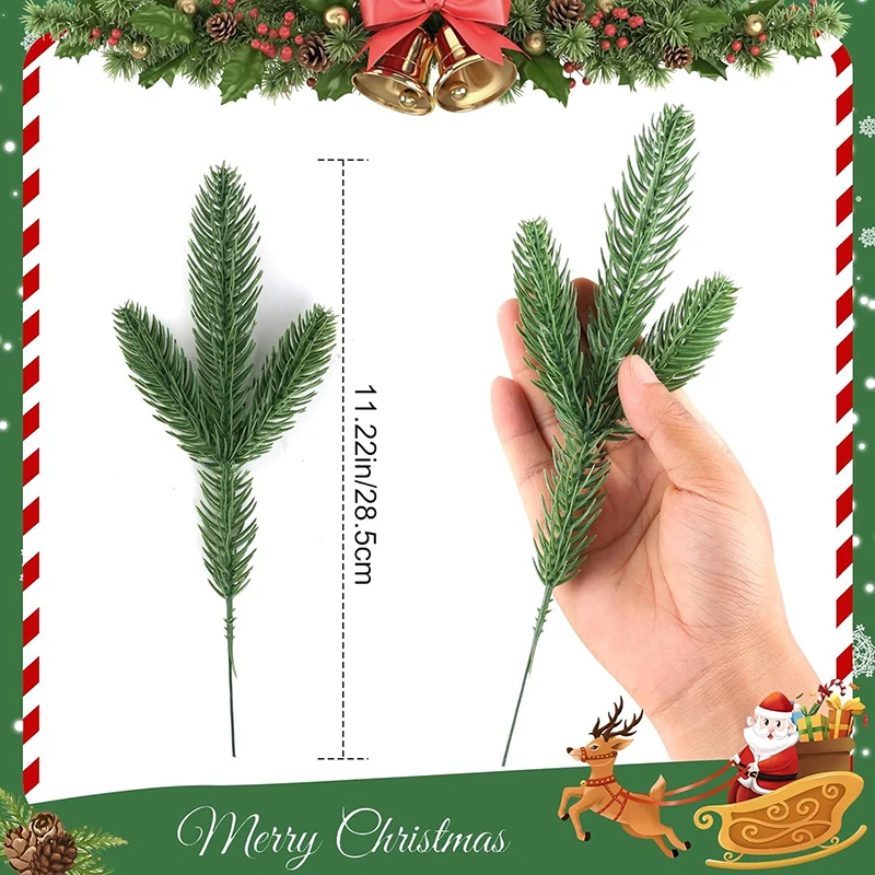 24 Uds plantas de imitación decoración de árbol de Navidad ramas de pino tres tenedores ramas de aguja de pino tridimensionales de doble cara