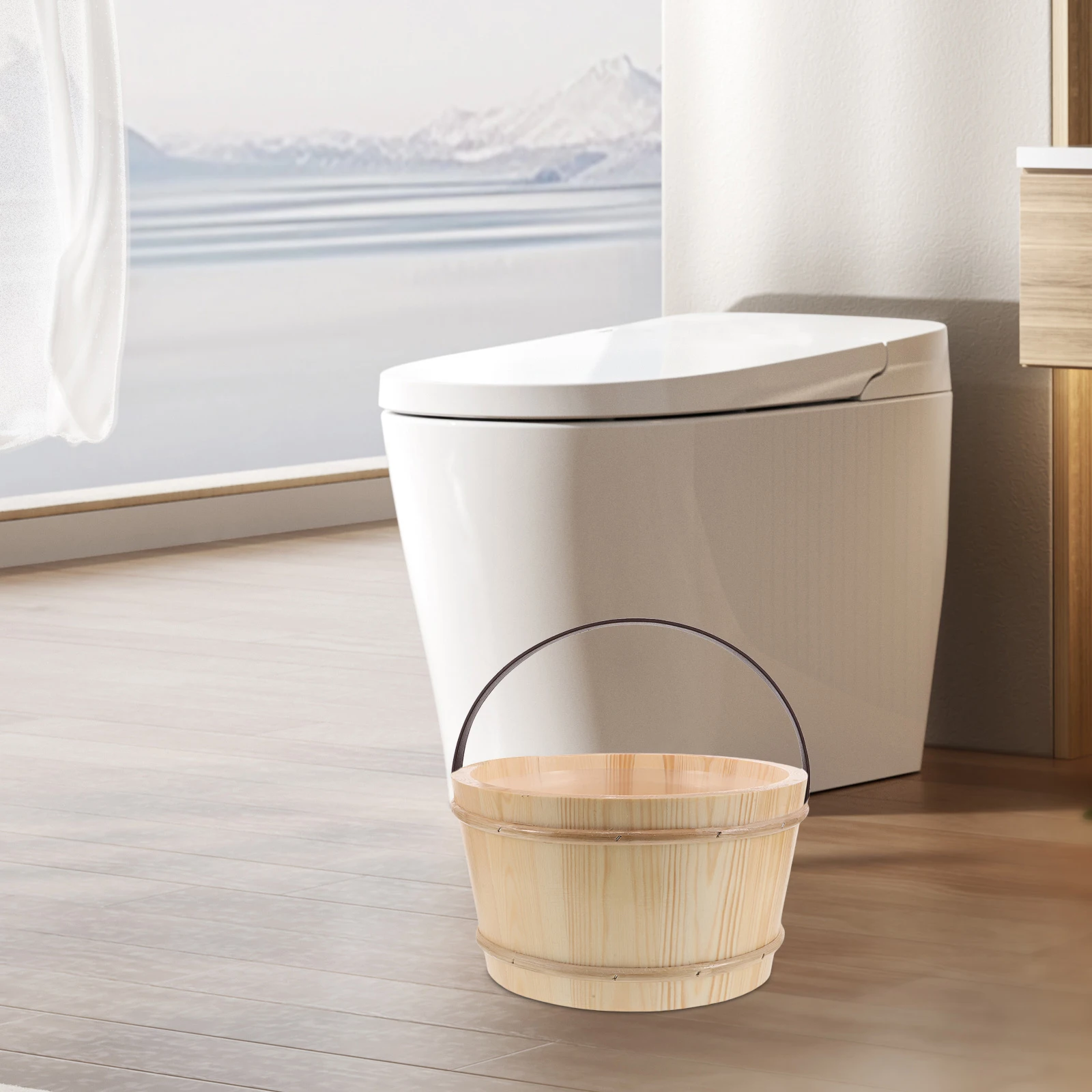 

1Set Foot Soak Wooden Bucket Handle Heavy Duty PU Strap Easy Install Spa Tub Replacement Handle Repair Strap Foot Bath