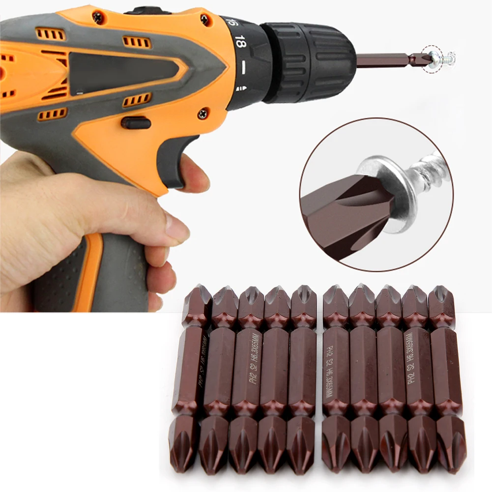 10PCs Double Ended Screwdriver Bit S2 H6.3 x 65mm Magnetic Hex Shank Hardware Parts Screws for Power Drill Screwdriver Tool Set