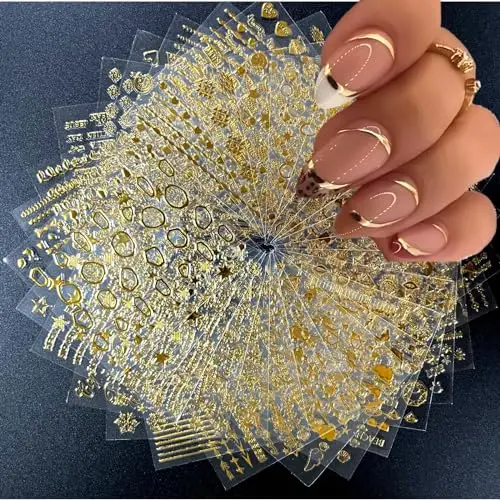 30 fogli Gold Star Moon Nail Art Stickers 3D autoadesivi red lip Nail decalcomanie acrilico Flower Leaf Line Diamond Nail Stickers