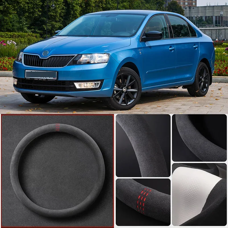 

Alcantara Anti-Slip Black Suede Leather Car Universal Steering Wheel Cover For Skoda Rapid Car Accessories