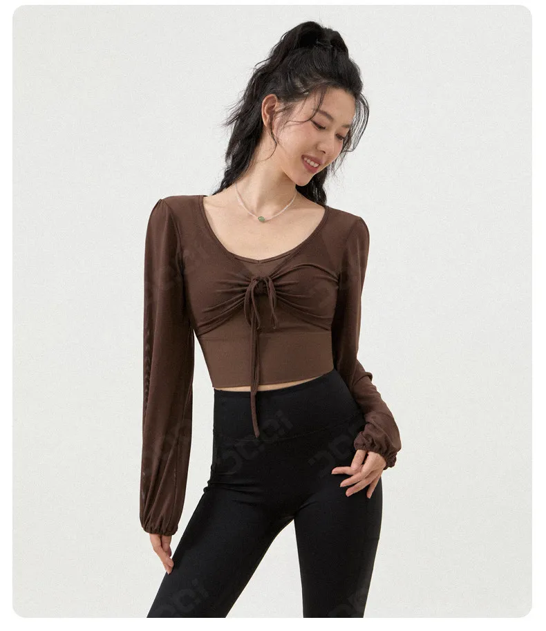 

Женская спортивная футболка-имитация двойки с фиксированными чашечками, свободного кроя, с длинным рукавом, сетчатыми вставками, сексуальная, дышащая, для фитнеса, спортзала, пилатеса